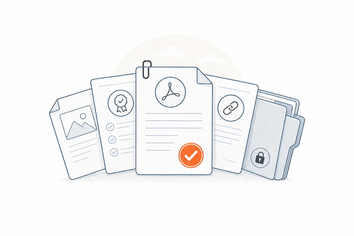 Organized vehicle documents, certificates, images, secure links, and a private folder.